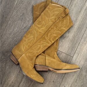 Genuine Suede Embroidered Cowboy Western Boots Tan